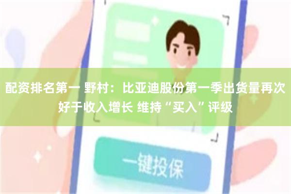 配资排名第一 野村：比亚迪股份第一季出货量再次好于收入增长 维持“买入”评级
